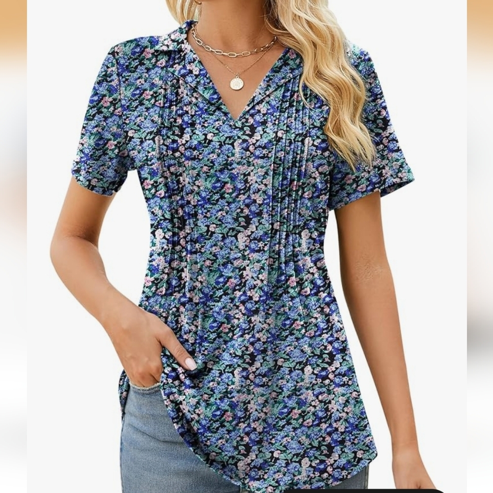 Elegant Blue Floral Women's Blouse